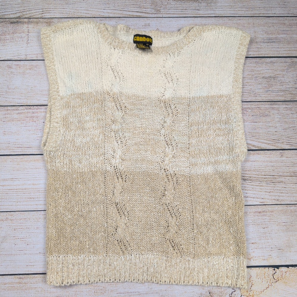 Candor Vintage Cable knit ‎ Sweater Sleeveless Top Beige Ivory Silk Blend Size L
